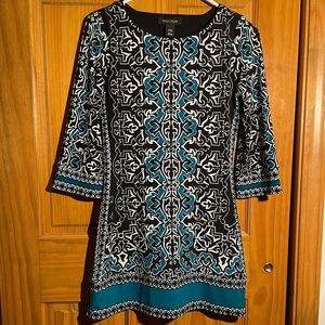 WHBM Damask Teal White Black Dress. Size XXS, can fit S. Excellent condition